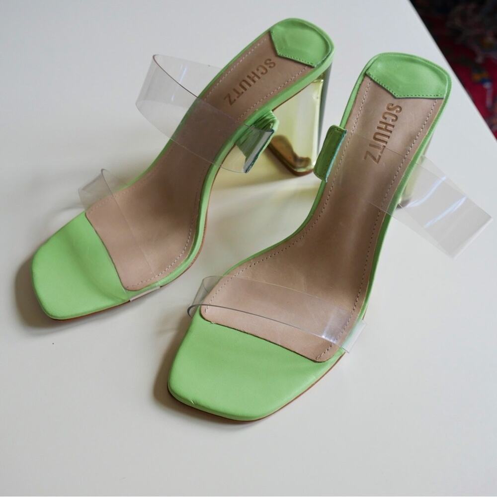 Schutz New Ariella Acrylic Sandal Fairy-Core Green Lucite Heel US 10 - Picture 14 of 14